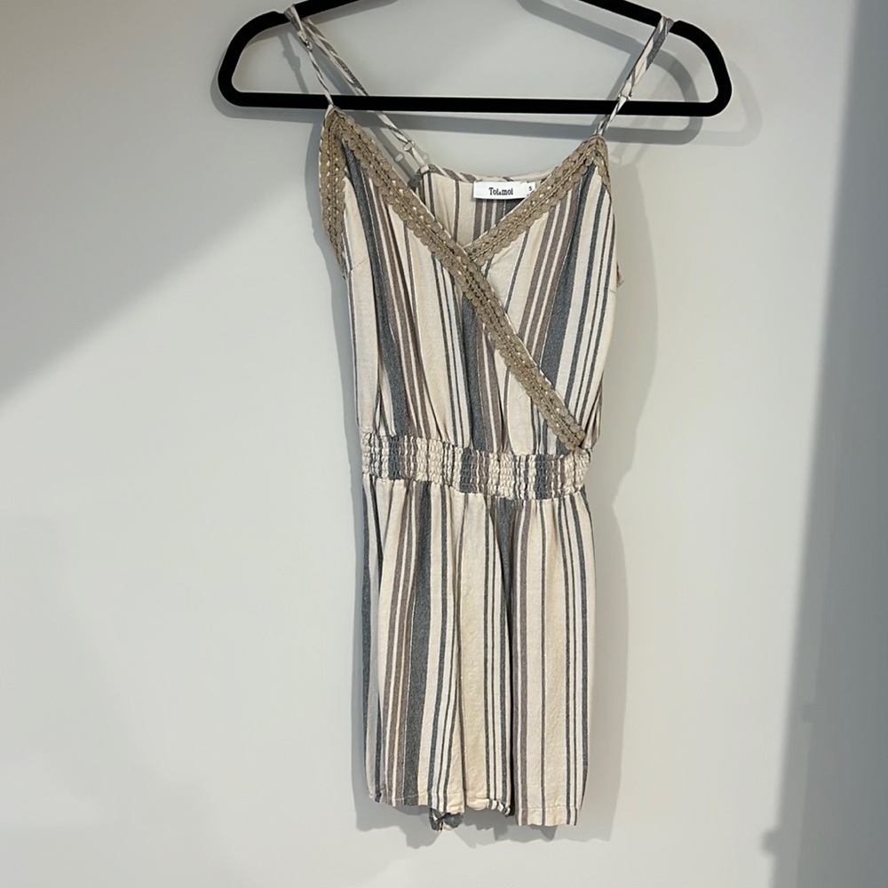 Beige striped romper